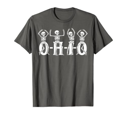 Funny O-H-I-O State Skeleton Halloween Funny O-H-I-O State Skeleton Ohio Halloween Vintage Vibe Fun T-Shirt - size chart