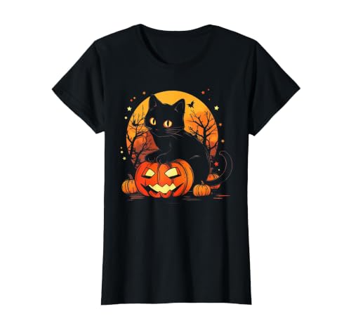 Black Cat Halloween Pumpkin Gifts Retro Black Cat Halloween Pumpkin Costume for Women Men Kids T-Shirt - size chart