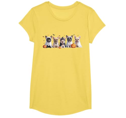 Funny Ghost Dog Halloween Girls Kids Cute French Bulldog Halloween Costume Frenchie Dog Ghost T-Shirt - size chart