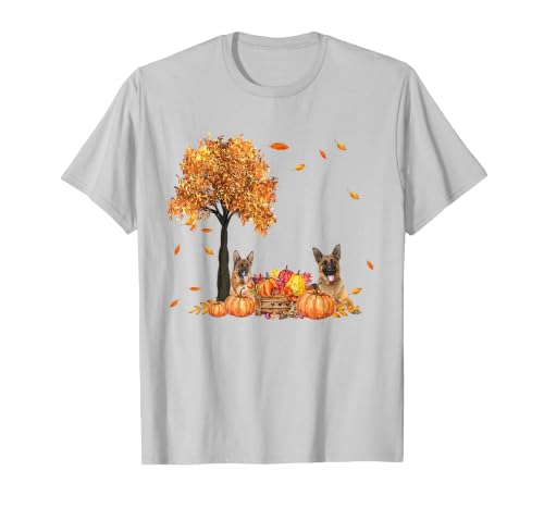 Funny German Shepherd Thanksgiving Halloween German Shepherd Autumn Leaf Fall Dog Thanksgiving Halloween T-Shirt - size chart
