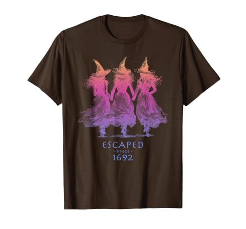 Escaped Since 1692 Halloween Escaped Since 1692 Funny Witch Halloween Design T-Shirt - size chart
