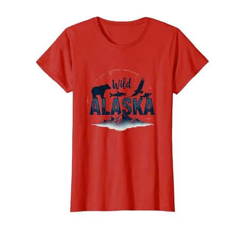 Mademark Wild Alaska Adventure: Bear, Fish, Eagle Mountain Scene T-Shirt - size chart