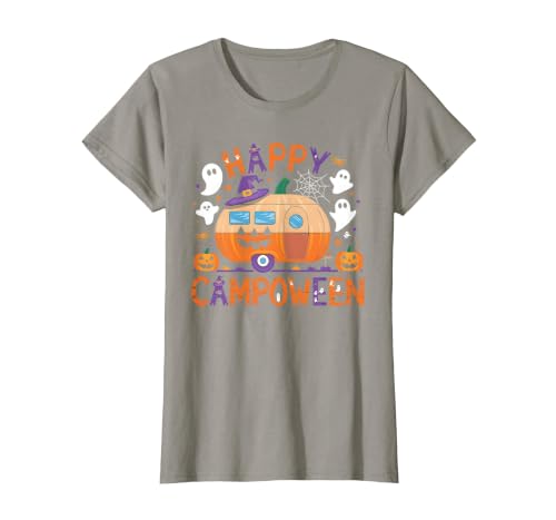 Spooky Camp-O-Ween Ghosts and Campfire Apparel Happy Camp-O-Ween Halloween Camping Ghosts and Campfires T-Shirt - size chart