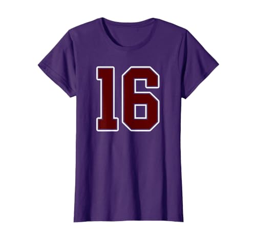 Maroon Number 16 Jersey Player Uniform #16 Gifts Maroon and White Number 16 Jersey Player Uniform #16 Fan T-Shirt - size
