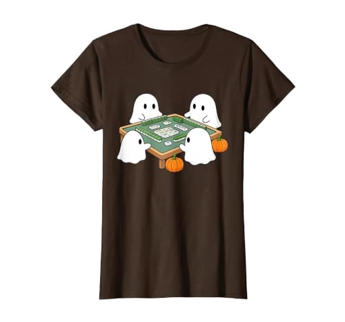 Mahjong Player Halloween Ghost Playing Mahjong Halloween Ghost Playing Mahjong Spooky Season Game Day Fall T-Shirt - size