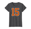 Number 15 Jersey Player Uniform #15 Gifts Burnt Orange White Number 15 Jersey Player Uniform #15 T-Shirt - size chart