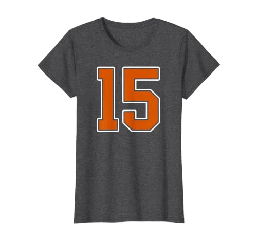 Number 15 Jersey Player Uniform #15 Gifts Burnt Orange White Number 15 Jersey Player Uniform #15 T-Shirt - size chart