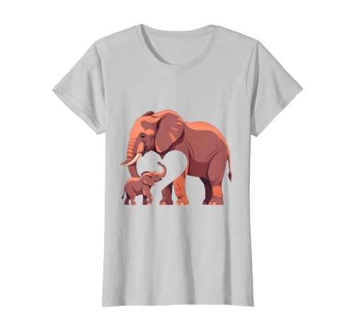 Mademark Elephant Mother and Calf Touching Trunks Design T-Shirt - Women - size chart