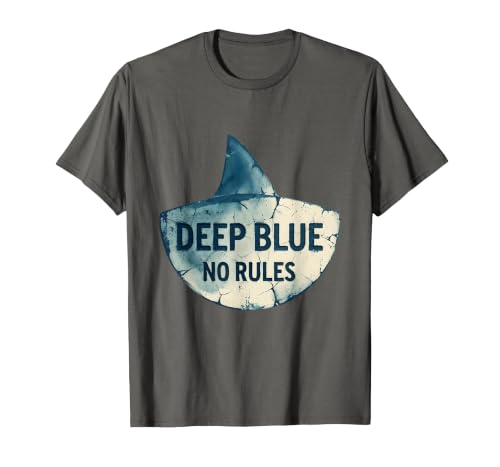 Mademark Deep Blue No Rules Shark Graphic Design T-Shirt - size chart