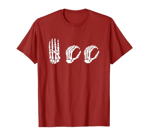 Deaf Halloween ASL Costume Boo Hands ASL Halloween Skeleton Hand American Sign Language Boo T-Shirt - size chart