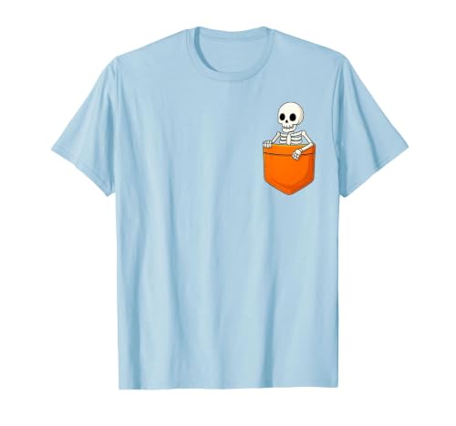 Halloween Spooky Funny Design Skeleton in Pocket Halloween Spooky Funny Skull Costume T-Shirt - size chart