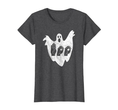 Sign Language Apparel Funny ASL American Sign Language Halloween T-Shirt - size chart