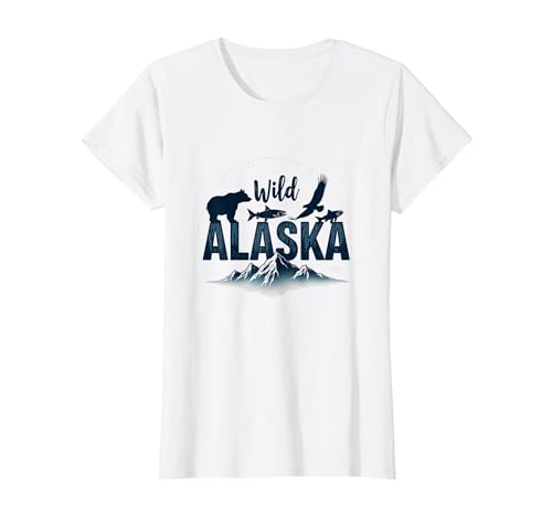 Mademark Wild Alaska Adventure: Bear, Fish, Eagle Mountain Scene T-Shirt - size chart