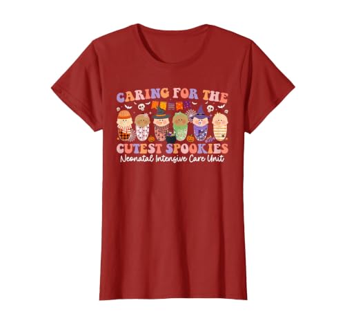 Halloween NICU Nurse Neonatal Intensive Care Caring for The Cutest Little Spookies NICU Nurse Halloween T-Shirt - size chart