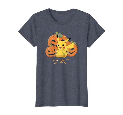 Pokémon Halloween Pikachu Cute Pumpkin Candy Corn T-Shirt - size chart