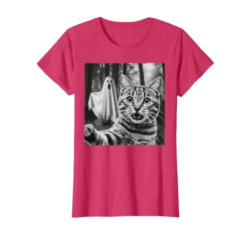 Halloween Cat Selfie with Spooky Ghost t -shir t Halloween Cat Selfie with Spooky Ghost T-Shirt - size chart