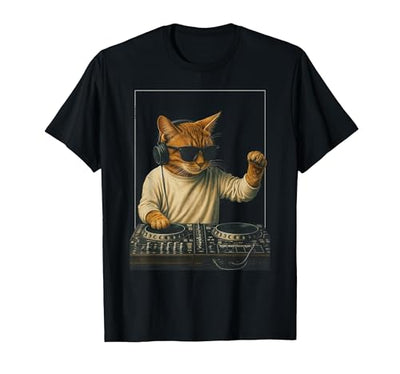 Animal Jokes Vintage Orange Tabby Cat Playing Music Cat Lovers DJ Lovers T-Shirt