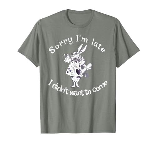 Sorry I'm Late, I Didn't Want to Come White Rabbit Watch T-Shirt — design detail