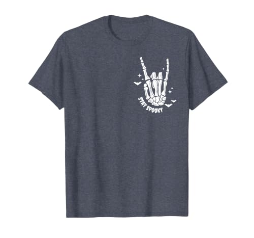 Funny Skeleton Halloween Vintage Stay Spooky Hand Skeleton Happy Halloween Pocket T-Shirt - size chart