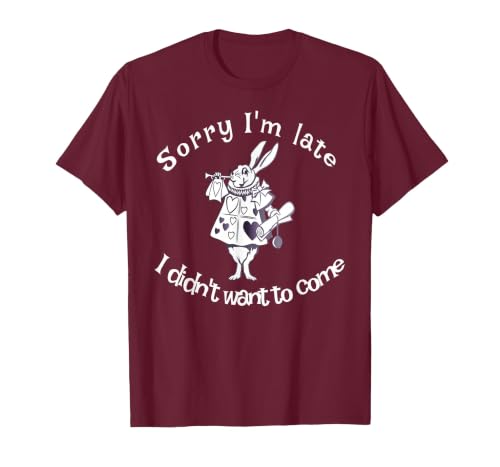 Sorry I'm Late, I Didn't Want to Come White Rabbit Watch T-Shirt — design detail