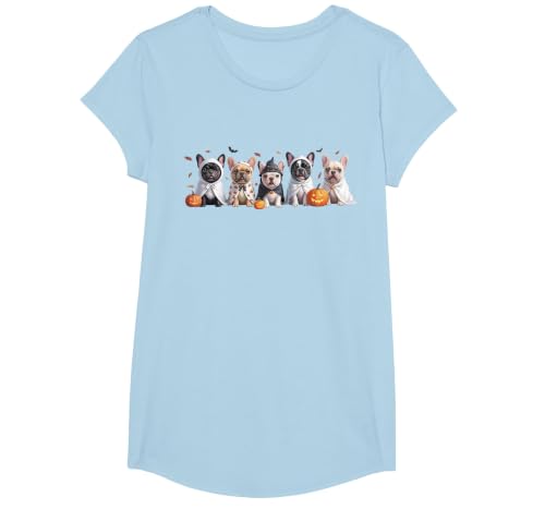 Funny Ghost Dog Halloween Girls Kids Cute French Bulldog Halloween Costume Frenchie Dog Ghost T-Shirt - size chart