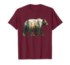 Bear Designs. Bear Forest Mountains Trees Nature Sunset Outdoor Graphic T-Shirt - size chart