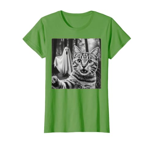 Halloween Cat Selfie with Spooky Ghost t -shir t Halloween Cat Selfie with Spooky Ghost T-Shirt - size chart