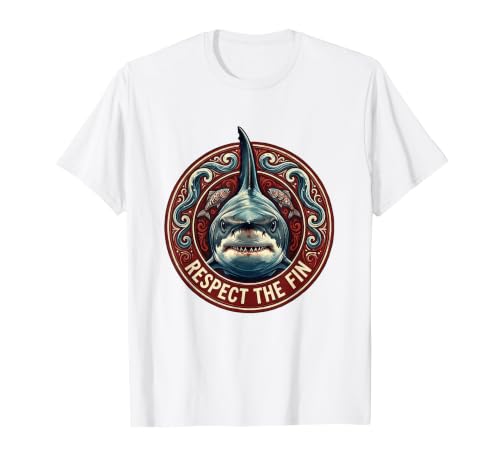 Mademark Respect the Fin Bold Shark Graphic Design T-Shirt - size chart