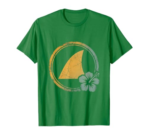 Mademark Hawaiian Shark Fin Turquoise Ocean Waves Design T-Shirt - size chart