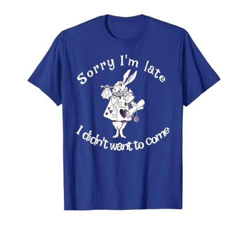 Sorry I'm Late, I Didn't Want to Come White Rabbit Watch T-Shirt — design detail