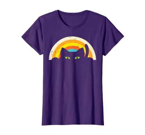 Cat Shirts For Women Men Girls Kids Kitten Gifts Peeping Black Cat Rainbow Vintage Halloween Men Women Kids T-Shirt - size