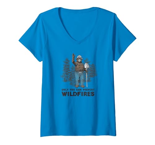 Womens Smokey Bear Only You Can Prevent Wildfires V-Neck T-Shirt - size chart