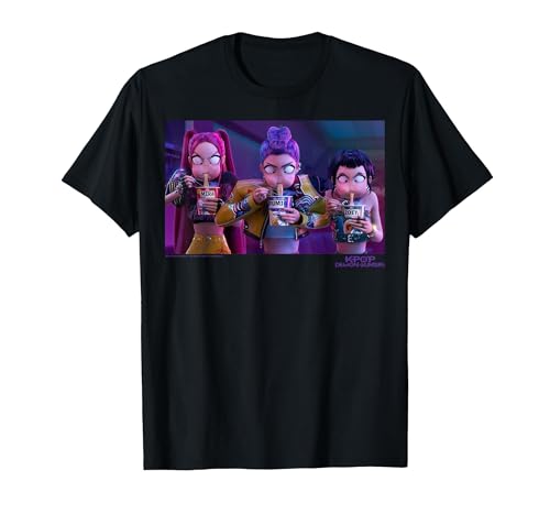 Kpop Demon Hunters Mira Rumi & Zoey Eating Ramyeon T-Shirt - size chart