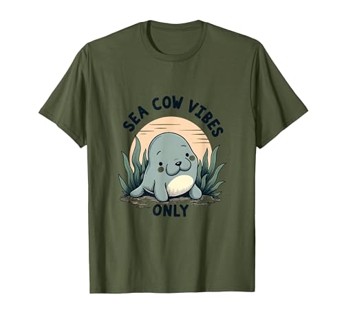 Mademark Sea Cow Vibes Only Manatee Design T-Shirt - size chart