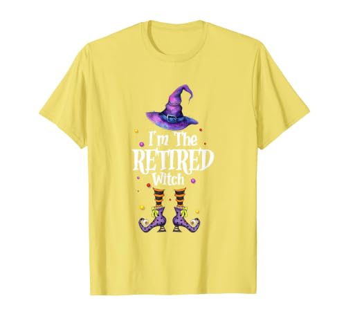 Funny Quote Horror Costume Party Family Friends I'm The Retired Witch Spooky Scary Halloween Retiree Women T-Shirt - size