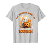 Boo Watercolor Pumpkin Cup Light Witch Hat Bottle Bourbon My Favorite Spirit is Bourbon Happy Halloween Boo T-Shirt - size