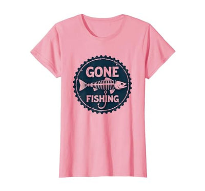 Gone Fishing Vintage Distressed Fish Skeleton Hook T-Shirt, Women, Pink, Large