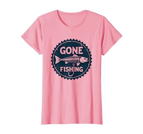 Mademark Gone Fishing Vintage Distressed Fish Skeleton Hook T-Shirt, Women, Pink, Large - size chart