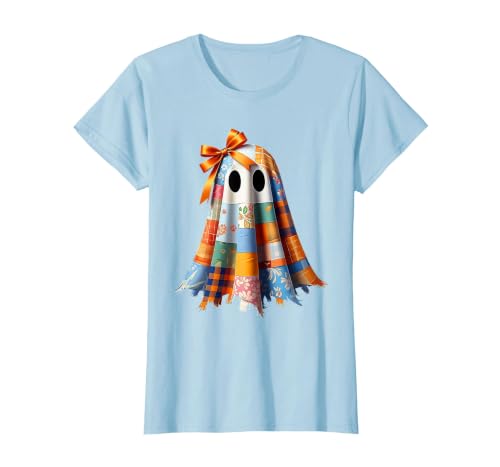 Patchwork Quilt Ghost Halloween Quilter Autumn Tee Patchwork Ghost Quilt Halloween Quilter Fall Autumn Bow Cute T-Shirt -
