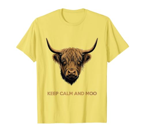 Mademark Keep Calm and Moo Highland Cow Design T-Shirt - size chart