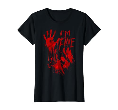 InGENIUS Halloween Shirts & Gifts I'm Fine Bloody Hand Blood Stained Splatter Funny Halloween T-Shirt - size chart
