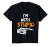 I'm With Stupid Shirts I'm with Stupid Skeleton Hand Pointing Right Funny Halloween T-Shirt - size chart