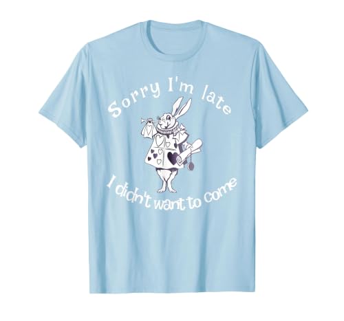 Sorry I'm Late, I Didn't Want to Come White Rabbit Watch T-Shirt — design detail