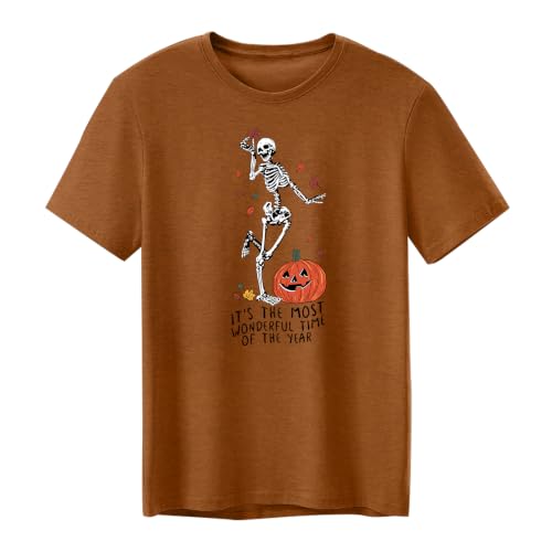 CAZYCHILD Halloween Shirts for Men Funny Halloween Pumpkin Shirt Dancing Skeleton Tee - size chart