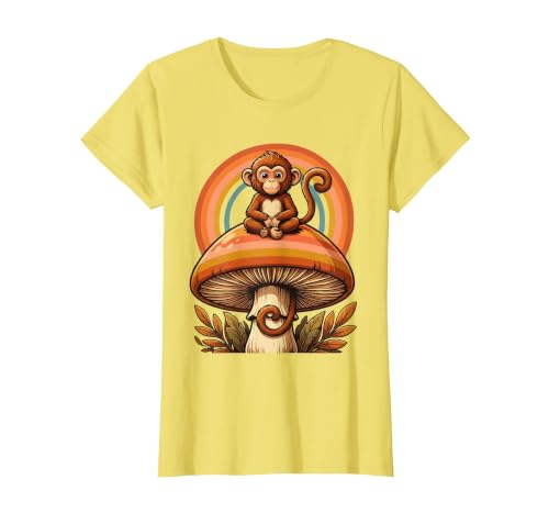 Mademark Monkey Perched on Giant Mushroom Illustration T-Shirt - Women - size chart