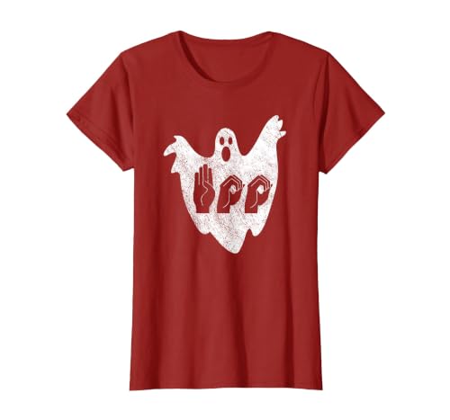 Sign Language Apparel Funny ASL American Sign Language Halloween T-Shirt - size chart