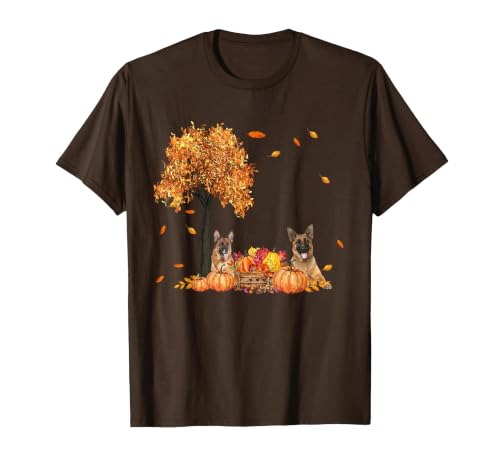 Funny German Shepherd Thanksgiving Halloween German Shepherd Autumn Leaf Fall Dog Thanksgiving Halloween T-Shirt - size chart