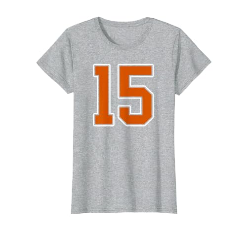 Number 15 Jersey Player Uniform #15 Gifts Burnt Orange White Number 15 Jersey Player Uniform #15 T-Shirt - size chart