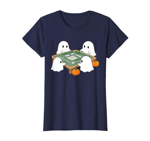 Mahjong Player Halloween Ghost Playing Mahjong Halloween Ghost Playing Mahjong Spooky Season Game Day Fall T-Shirt - size