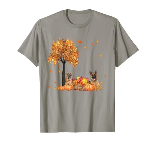 Funny German Shepherd Thanksgiving Halloween German Shepherd Autumn Leaf Fall Dog Thanksgiving Halloween T-Shirt - size chart